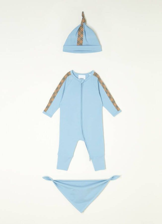 Burberry Giftbox met babypak en muts en slab 3 delig