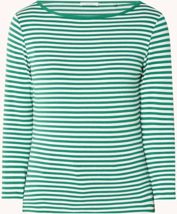 Opus Sopili T shirt met driekwart mouw en streepprint