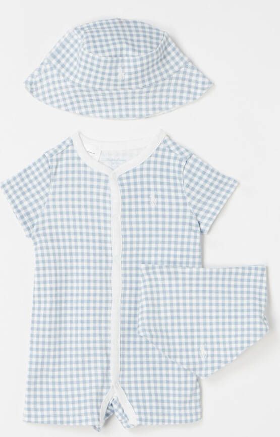 Ralph Lauren Gingham giftbox met babypak en slab en bucket hoed