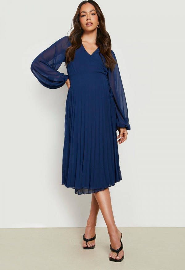 boohoo Getailleerde Stretch Blouse Met Geplooide Mouwen, Navy