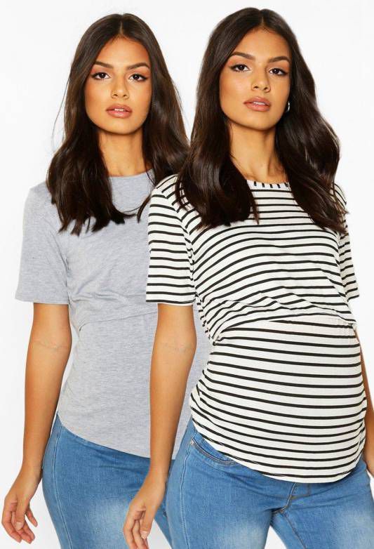 boohoo Zwangerschap Borstvoeding T Shirts(2 Stuks ), Grey