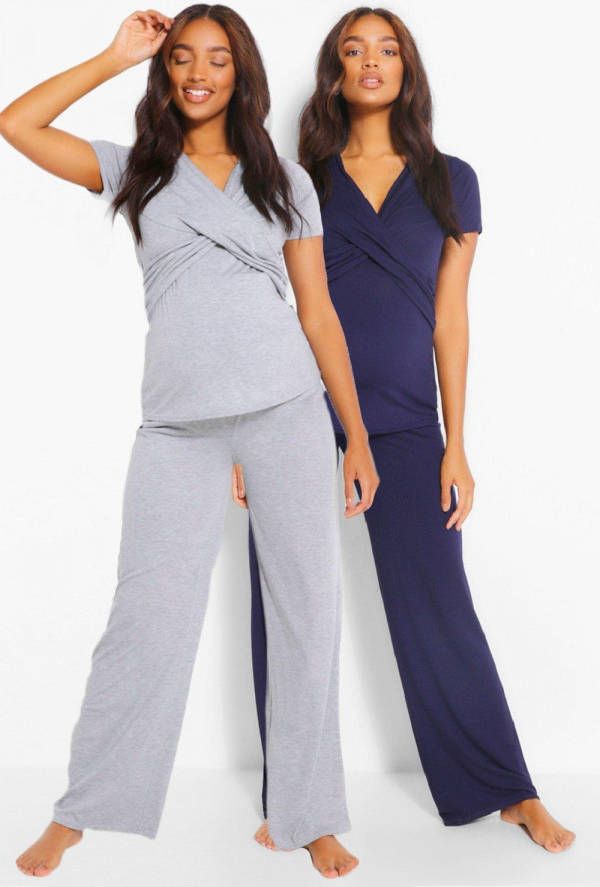 boohoo Zwangerschaps Wikkel Borstvoedings Pyjama Set Met Broek, Marineblauw