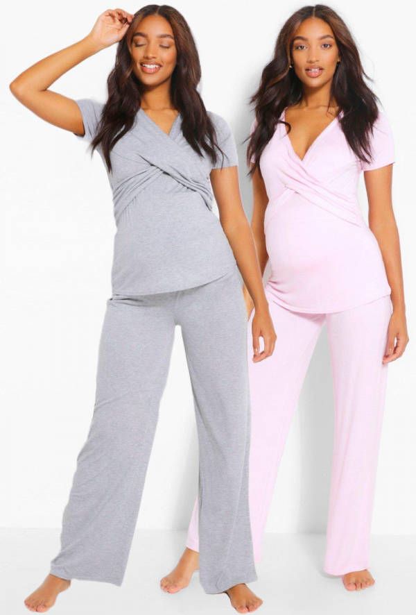 boohoo Zwangerschaps Wikkel Borstvoedings Pyjama Set Met Broek, Lichtroze