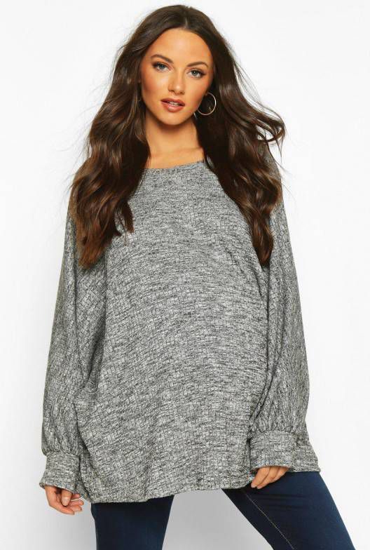 boohoo Zwangerschap Geribbelde Gebreide Trui Met Vleermuismouwen, Grey