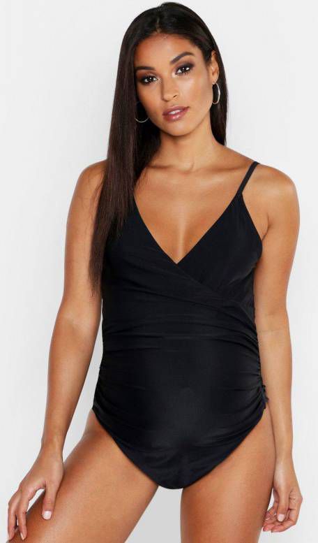 boohoo Zwangerschap Bump Control Wikkel Badpak, Zwart