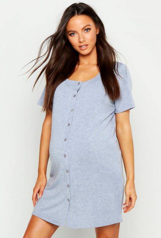 boohoo Zwangerschaps Nachtjapong Met Knopen, Lichtgrijs