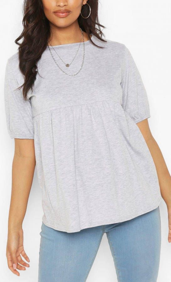 boohoo Zwangerschap Gesmokte Katoenen Top, Grijs Gemê, leerd