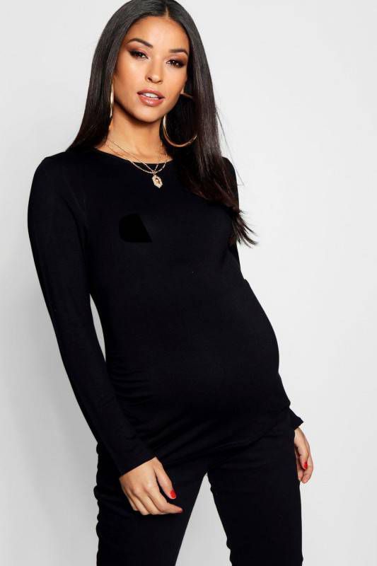 boohoo Zwangerschap Geplooide Blouse Met Lange Mouwen, Black