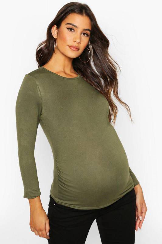 boohoo Zwangerschap Geplooide Blouse Met Lange Mouwen, Khaki