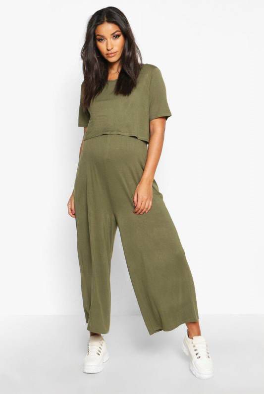 boohoo Zwangerschap Borstvoeding Culotte Jumpsuit, Kaki