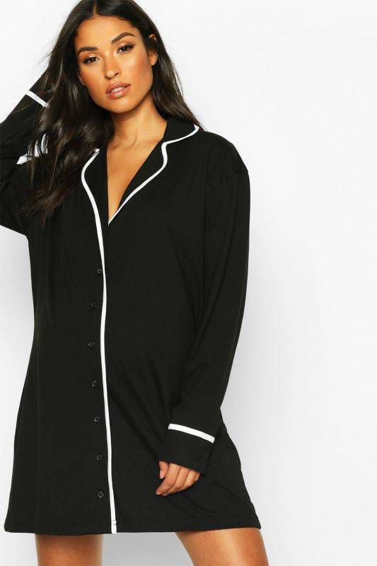 boohoo Zwangerschap Pyjama Blouse Met Biezen, Black