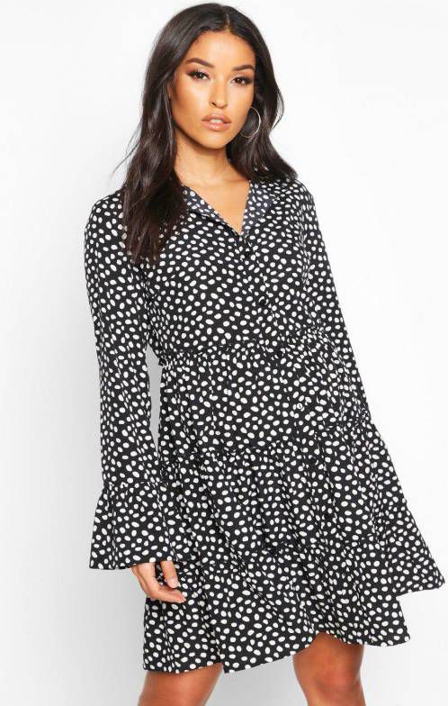 boohoo Zwangerschap Gesmokte Blouse Jurk Met Stippen, Zwart