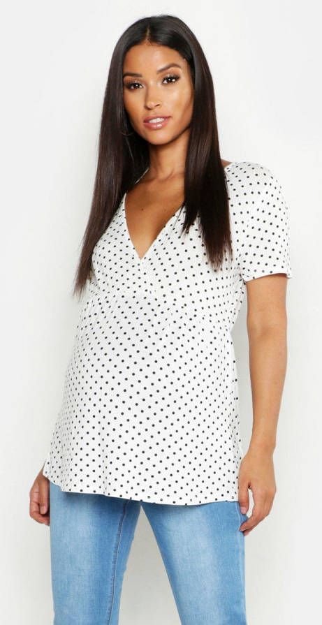 boohoo Zwangerschap Wikkel Top Met Stippen, Ivoor