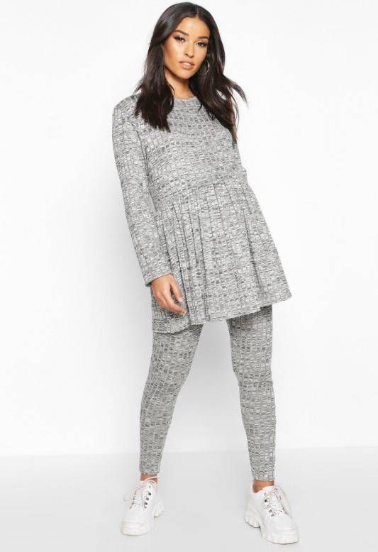 boohoo Zwangerschaps Gesmokte Lounge Set, Grijs Gemê, leerd