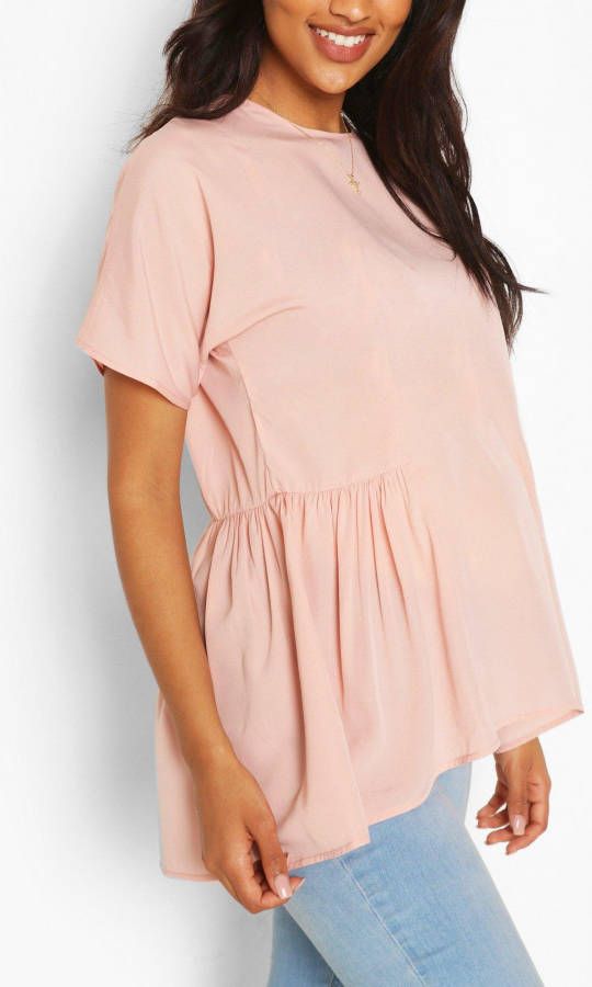 boohoo Zwangerschap Gesmokte Tuniek Met Lage Ronde Hals, Rose