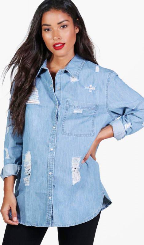 boohoo Zwangerschaps Ultra Versleten Oversized Spijkerblouse, Blauw