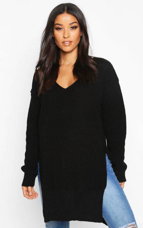 boohoo Zwangerschap Trui Met V Hals En Zijsplit, Zwart