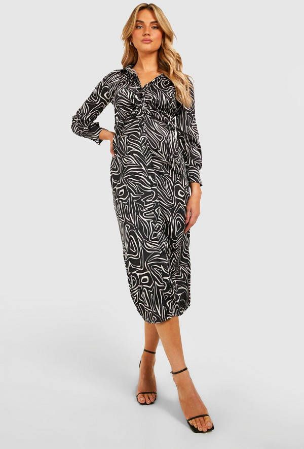 boohoo Zwangerschap Abstract Geplooide Midi Blouse Jurk, Black