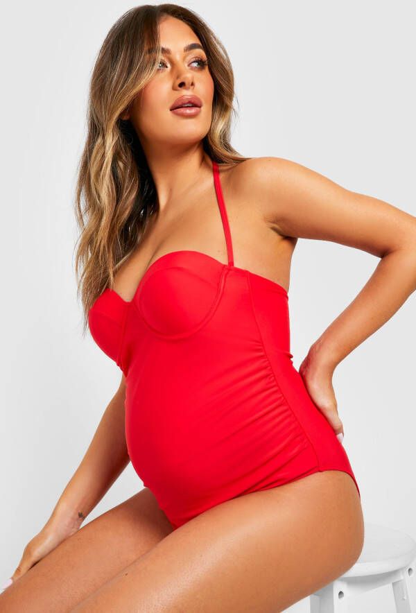 boohoo Zwangerschap Badpak Met Halter Neck, Red