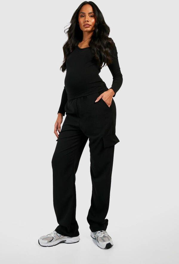 boohoo Zwangerschap Baggy Cargo Broek Met Rechte Pijpen, Black