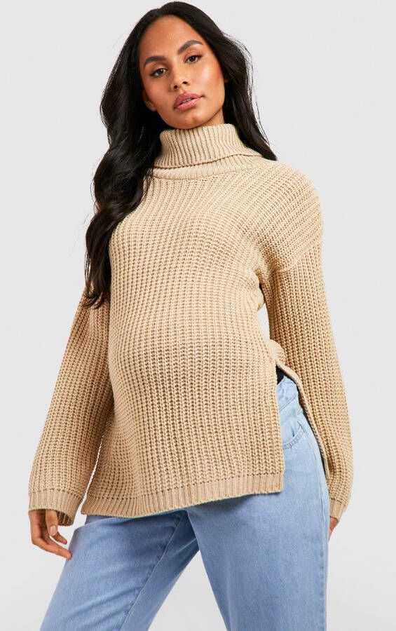 boohoo Zwangerschap Baggy Trui Met Waterval Hals, Beige