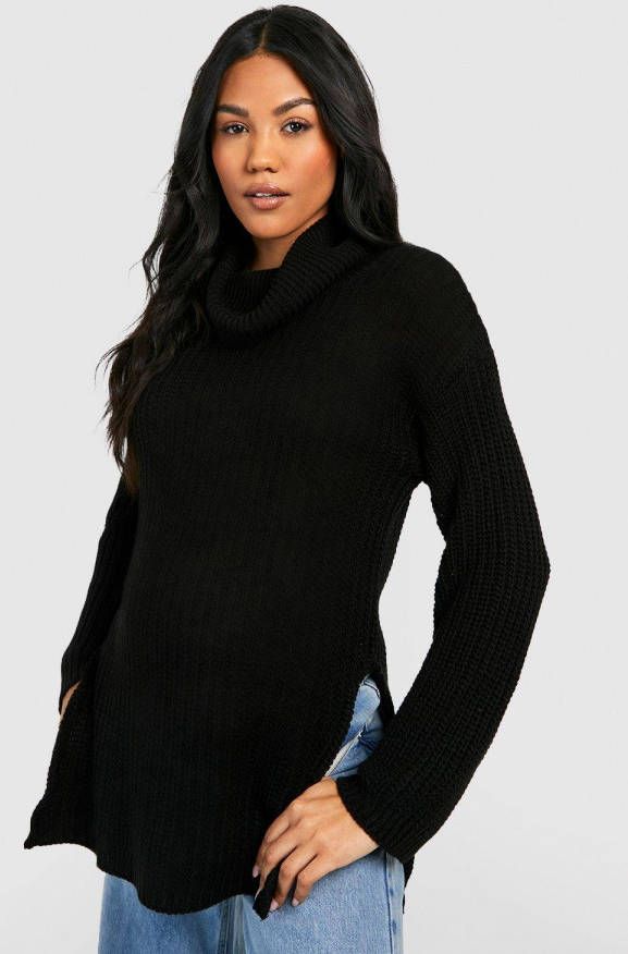 boohoo Zwangerschap Baggy Trui Met Waterval Hals, Black