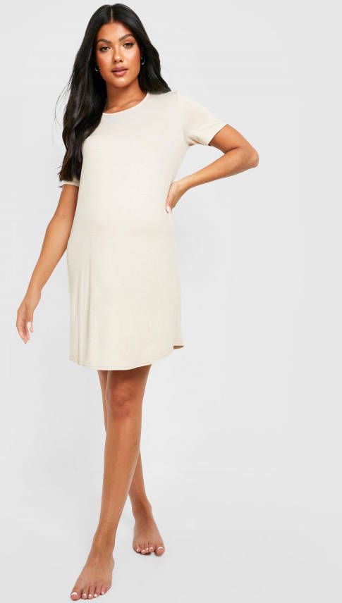 boohoo Zwangerschap Basic Nachtjapon Met Korte Mouwen, Oatmeal
