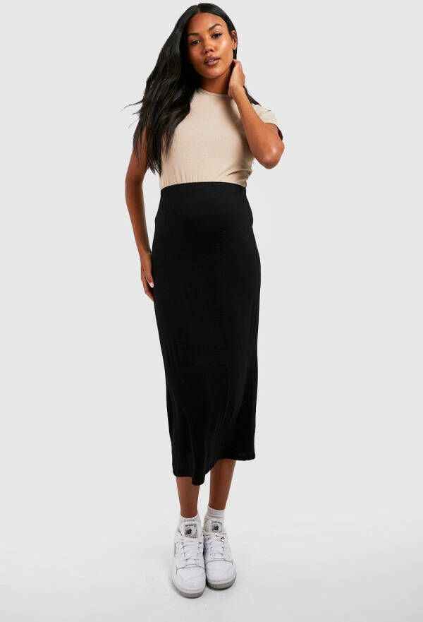 boohoo Zwangerschap Basic Over The Bump Midaxi Rok, Black