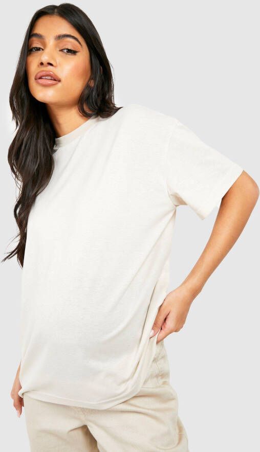 boohoo Zwangerschap Basic Oversized Katoenen T Shirt Met Crewneck, Stone