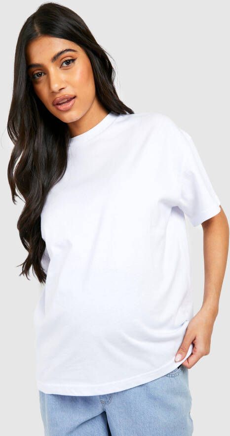 boohoo Zwangerschap Basic Oversized Katoenen T Shirt Met Crewneck, White