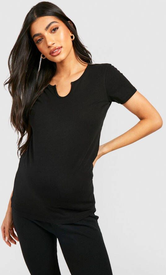 boohoo Zwangerschap Basic T Shirt Met Hals Inkeping, Black