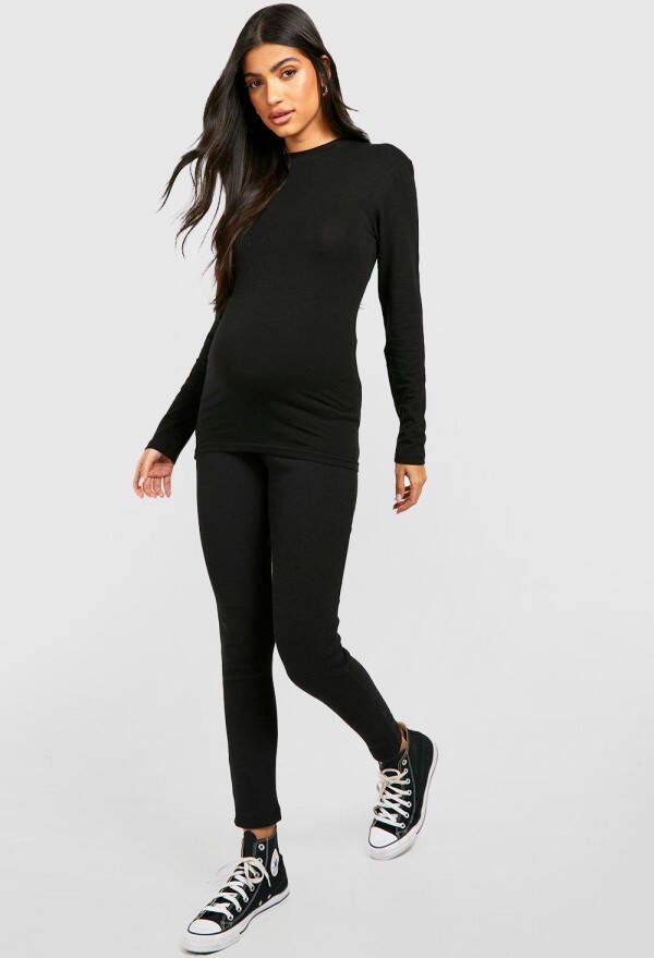 boohoo Zwangerschap Basic Top Met Lange Mouwen En Crewneck, Black