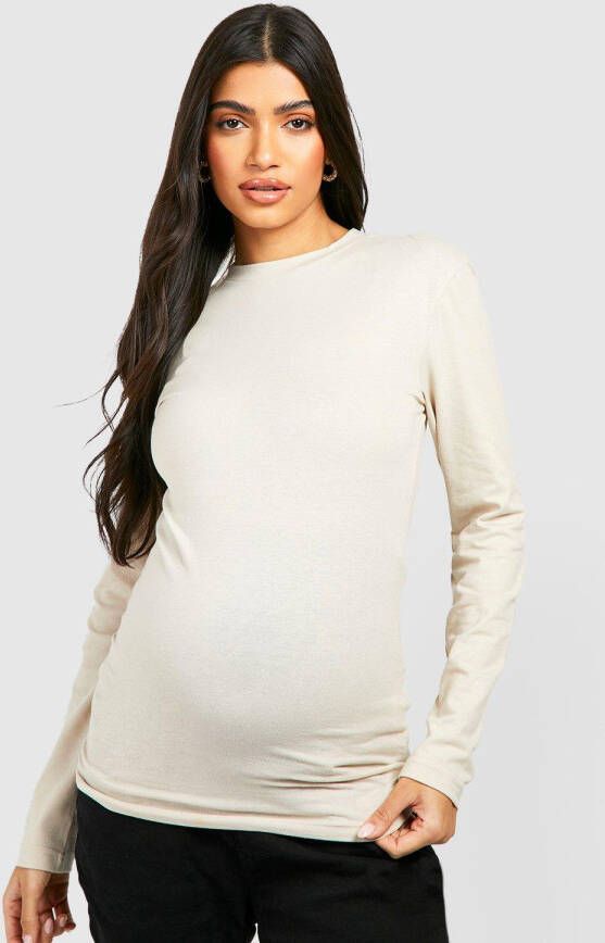 boohoo Zwangerschap Basic Top Met Lange Mouwen En Crewneck, Stone