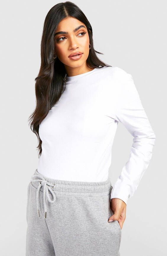 boohoo Zwangerschap Basic Top Met Lange Mouwen En Crewneck, White