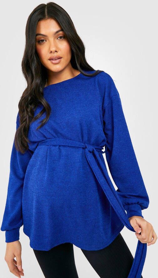 boohoo Zwangerschap Beauty & The Bump T Shirt, Cobalt