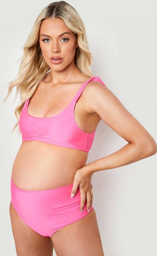 boohoo Zwangerschap Bikini Met Schouderstrikjes, Fuchsia