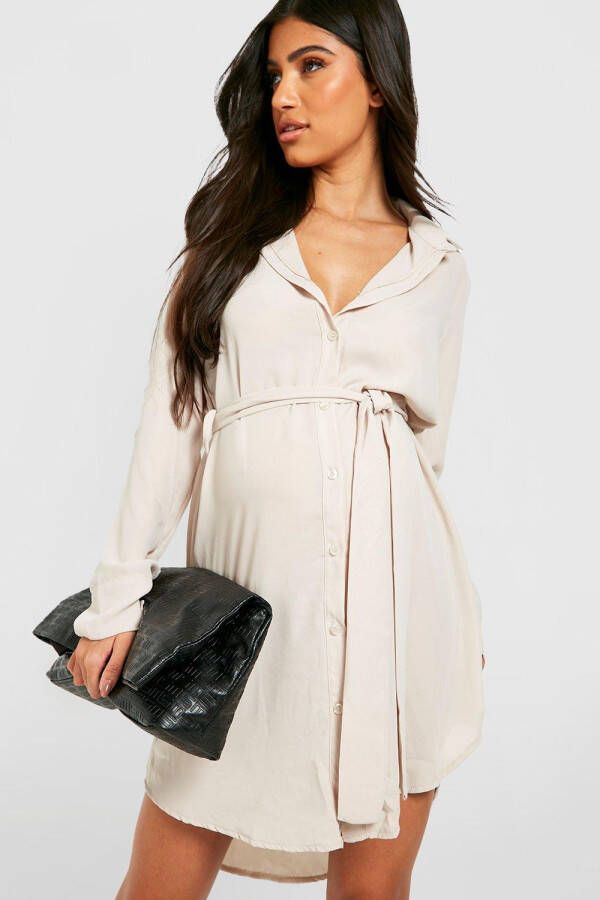 boohoo Zwangerschap Blouse Jurk Met Ceintuur, Stone