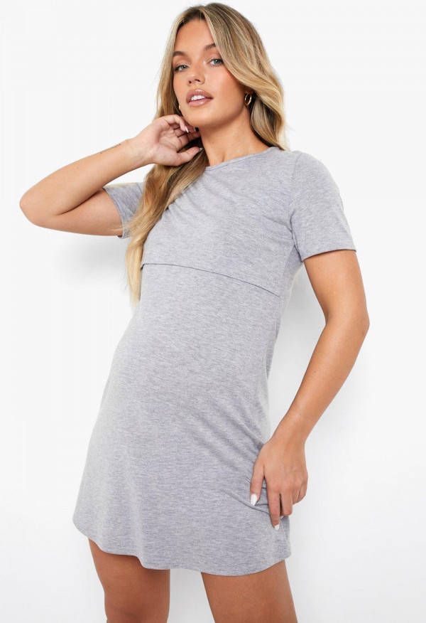 boohoo Zwangerschap Borstvoeding Nachtjapon Met Korte Mouwen, Grey Marl