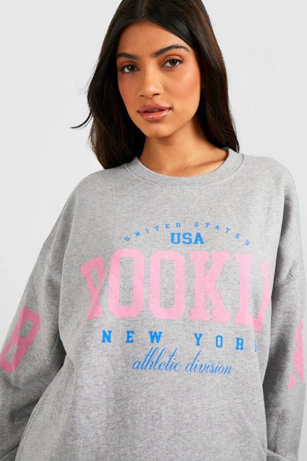 boohoo Zwangerschap Brooklyn Trui Met Print, Grey Marl