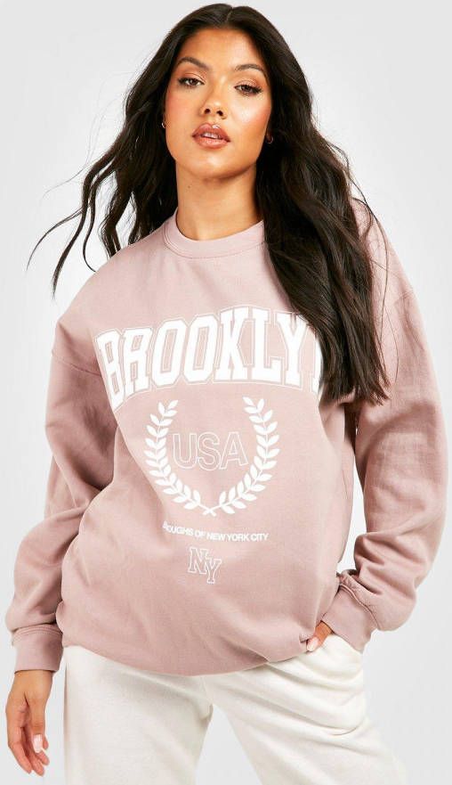 boohoo Zwangerschap Brooklyn Trui Met Print, Mink