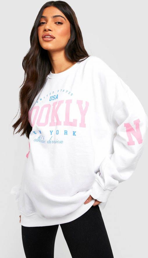 boohoo Zwangerschap Brooklyn Trui Met Print, White