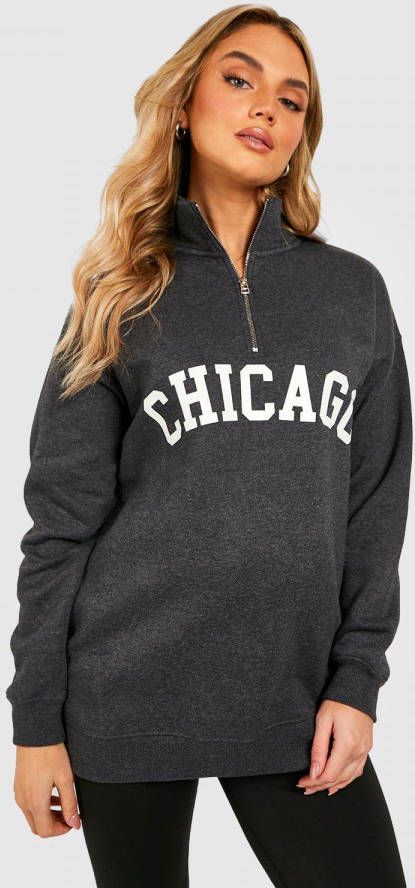 boohoo Zwangerschap Chicago Trui Met Korte Rits, Charcoal