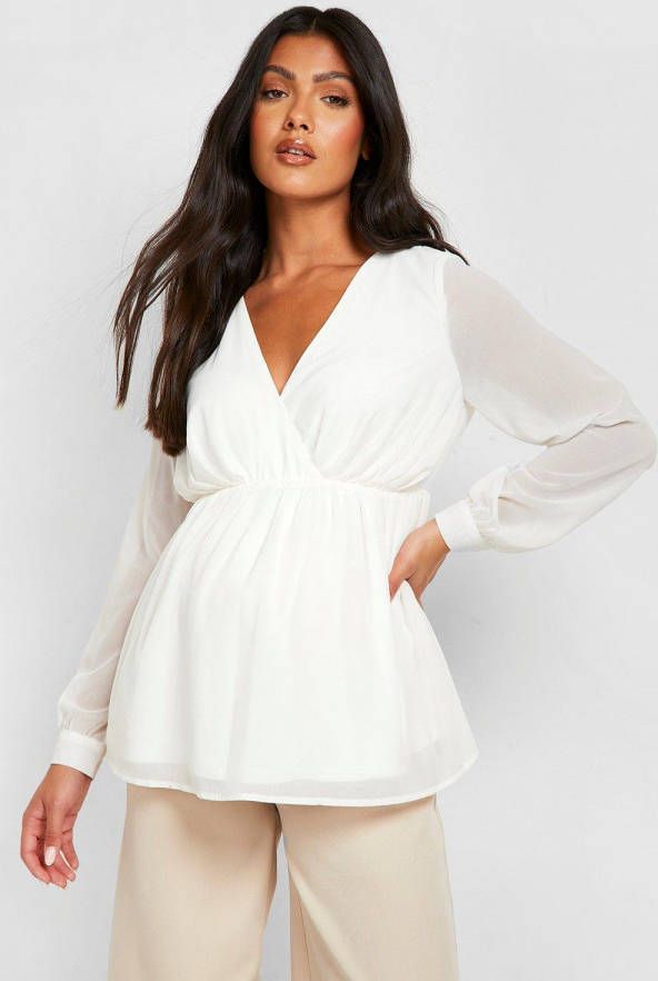 boohoo Zwangerschap Chiffon Wikkeltop, Ivory