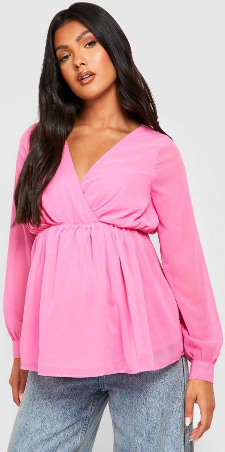 boohoo Zwangerschap Chiffon Wikkeltop, Pink