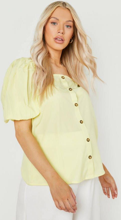 boohoo Zwangerschap Doorknoop Top Met Pofmouwen, Lemon