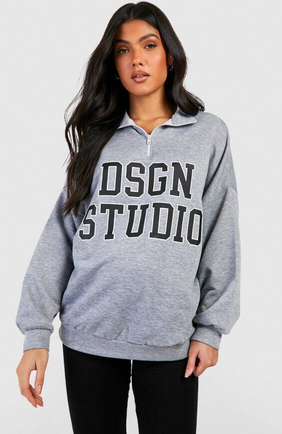 boohoo Zwangerschap Dsgn Studio Trui Met Korte Rits, Grey Marl
