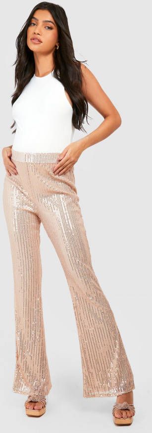 boohoo Zwangerschap Flared Stretch Glitter Broek Met Pailletten, Gold