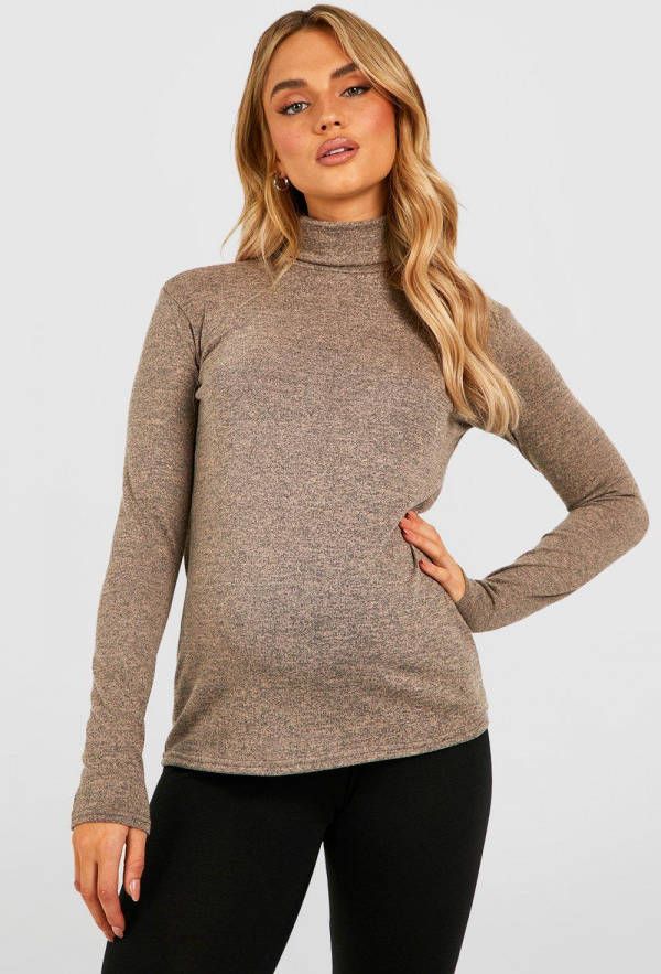 boohoo Zwangerschap Gebreide Melange Coltrui, Beige