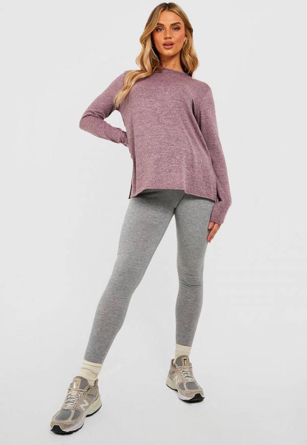boohoo Zwangerschap Gebreide Melange Top Met Zijsplit, Pink