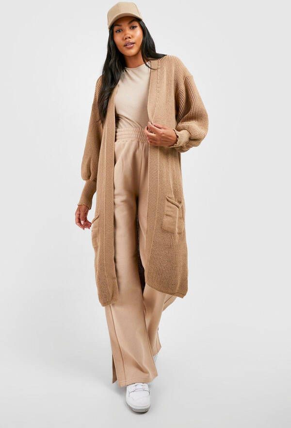 boohoo Zwangerschap Gebreide Midi Cardigan Met Klokmouwen, Beige